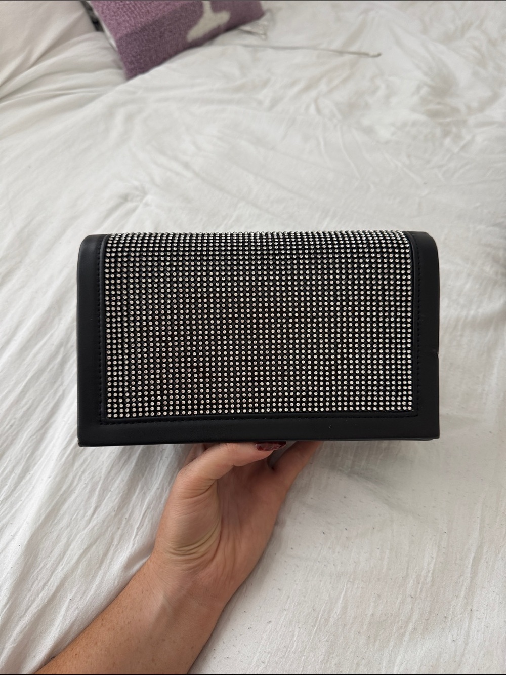 Black Rhinestone-Embellished Women’s Clutch
